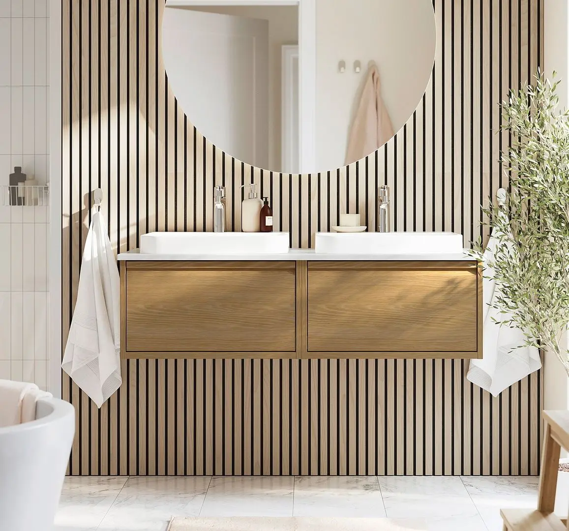 Набор тумбы с раковиной Ikea Angsjon/Backsjon 122x49x41 (Имитация Дуба/Имитация Белого Мрамора)