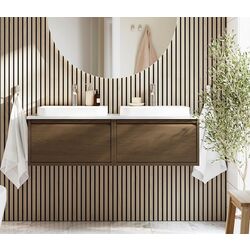 Набор тумбы с раковиной Ikea Angsjon/Backsjon 122x49x41 (Имитация Коричневого Дуба/Имитация Белого Мрамора)