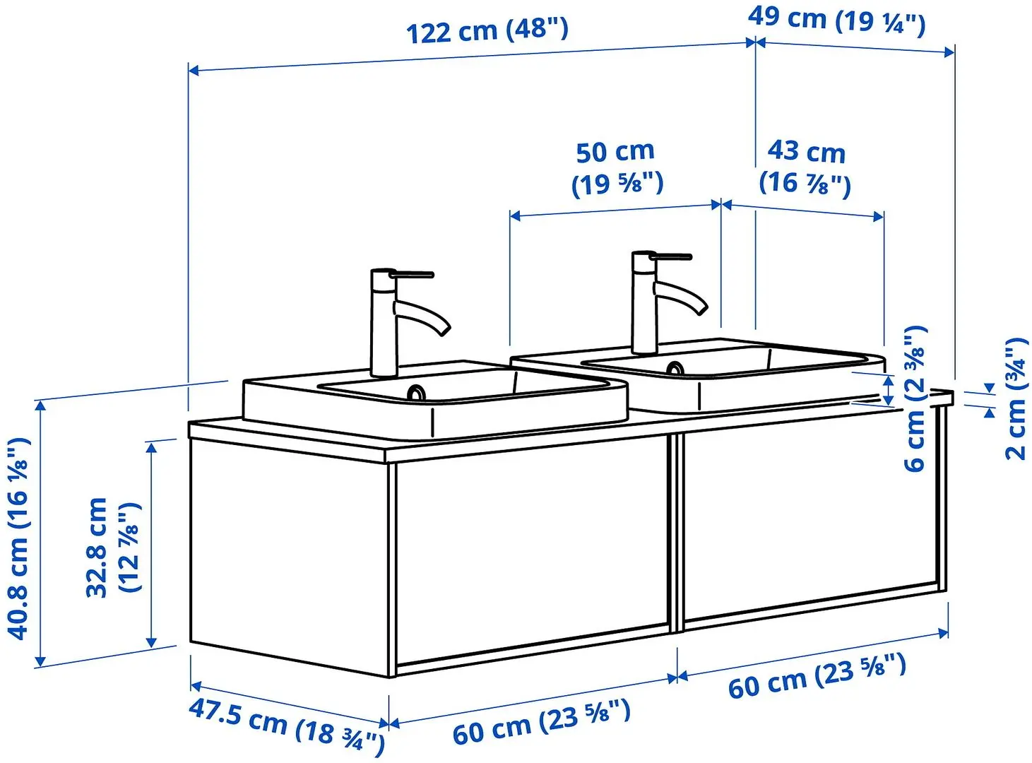 Набор тумбы с раковиной Ikea Angsjon/Backsjon 122x49x41 (Имитация Коричневого Дуба/Имитация Белого Мрамора) - 10