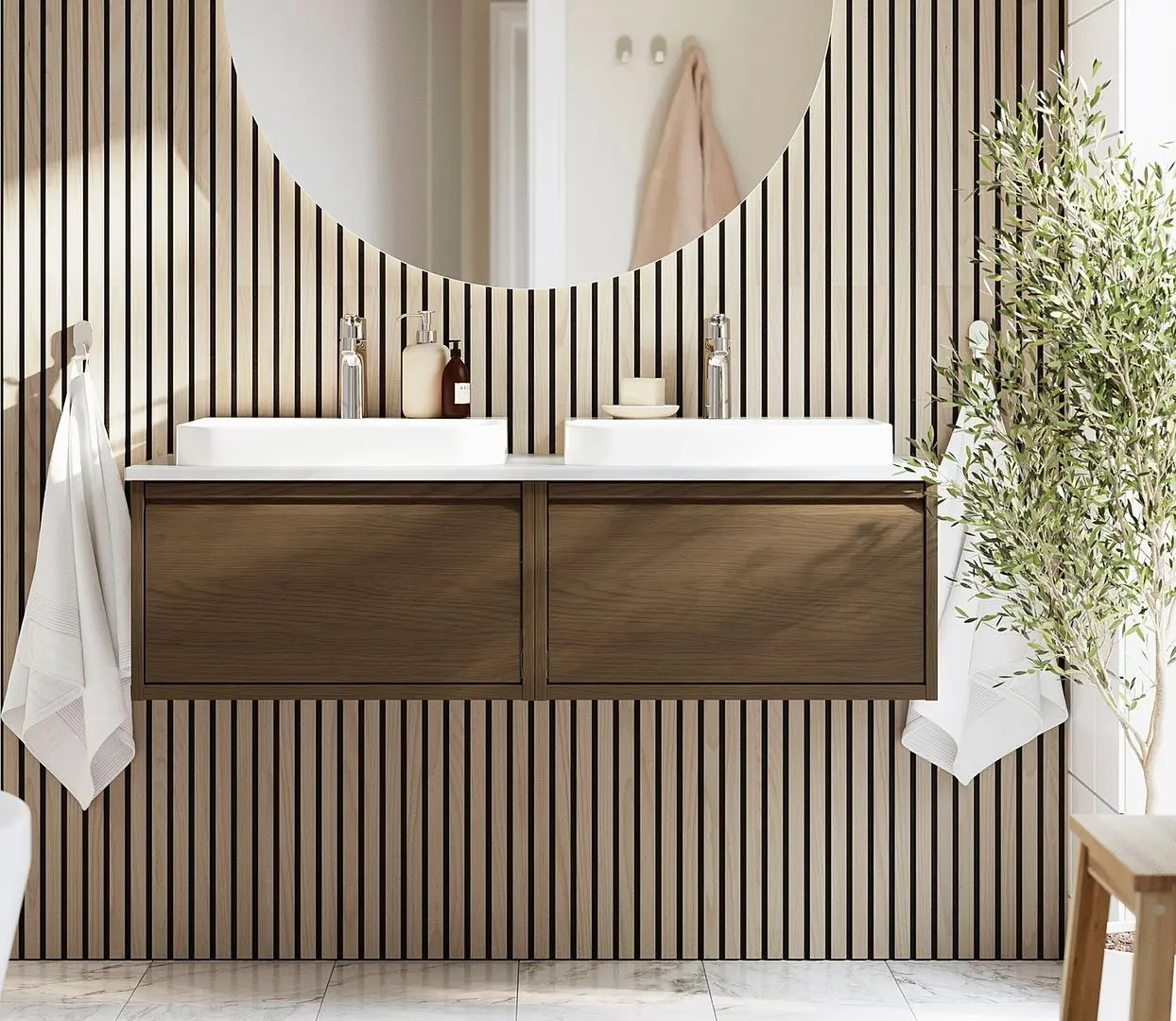 Набор тумбы с раковиной Ikea Angsjon/Backsjon 122x49x41 (Имитация Коричневого Дуба/Имитация Белого Мрамора)