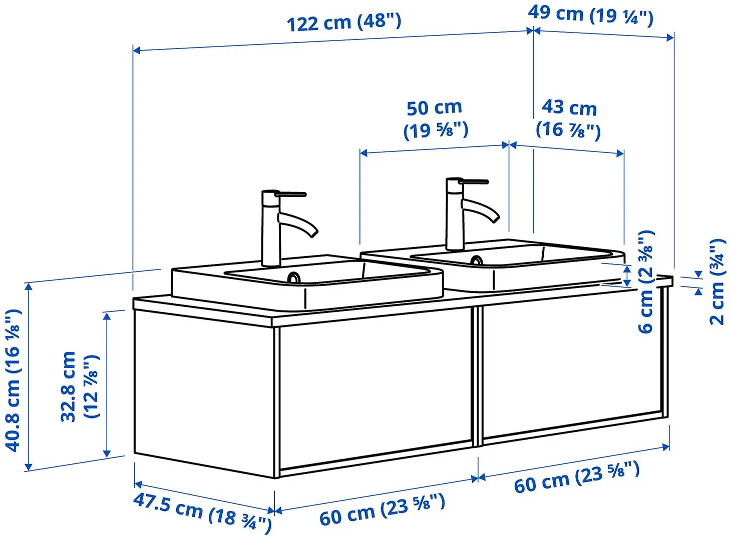 Set tumba cu lavoar Ikea Angsjon/Backsjon 122x49x41 (Aspect Stejar Maro/Aspect Piatra) - 10