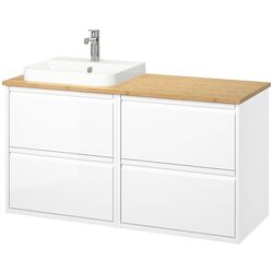 Набор тумбы с раковиной Ikea Angsjon/Backsjon 122x49x71 (Глянцевый Белый/Бамбук) Thumb