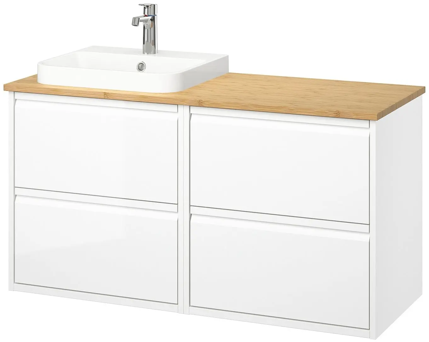 Набор тумбы с раковиной Ikea Angsjon/Backsjon 122x49x71 (Глянцевый Белый/Бамбук) - 2