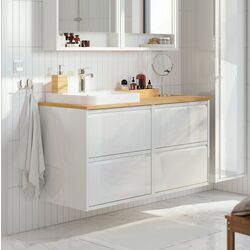 Набор тумбы с раковиной Ikea Angsjon/Backsjon 122x49x71 (Глянцевый Белый/Бамбук)