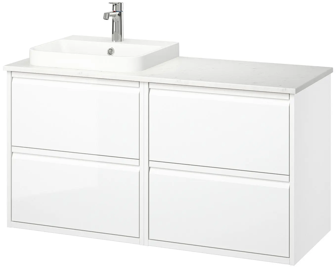 Набор тумбы с раковиной Ikea Angsjon/Backsjon 122x49x71 (Глянцевый Белый/Имитация Белого Мрамора) - 2