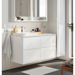 Набор тумбы с раковиной Ikea Angsjon/Backsjon 122x49x71 (Глянцевый Белый/Имитация Белого Мрамора)