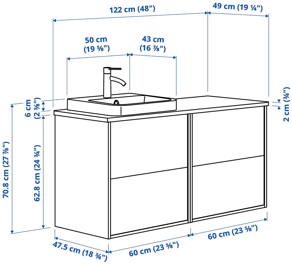 Set tumba cu lavoar Ikea Angsjon/Backsjon 122x49x71 (Alb Lucios/Aspect Piatra) - 10