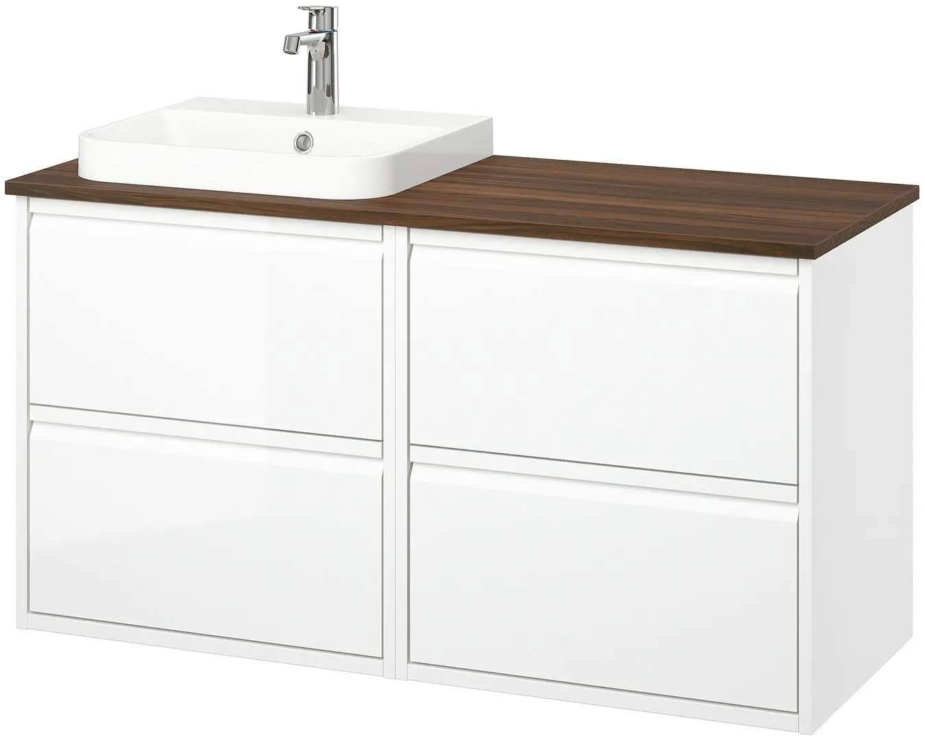 Набор тумбы с раковиной Ikea Angsjon/Backsjon 122x49x71 (Глянцевый Белый/Имитация Ореха) - 2