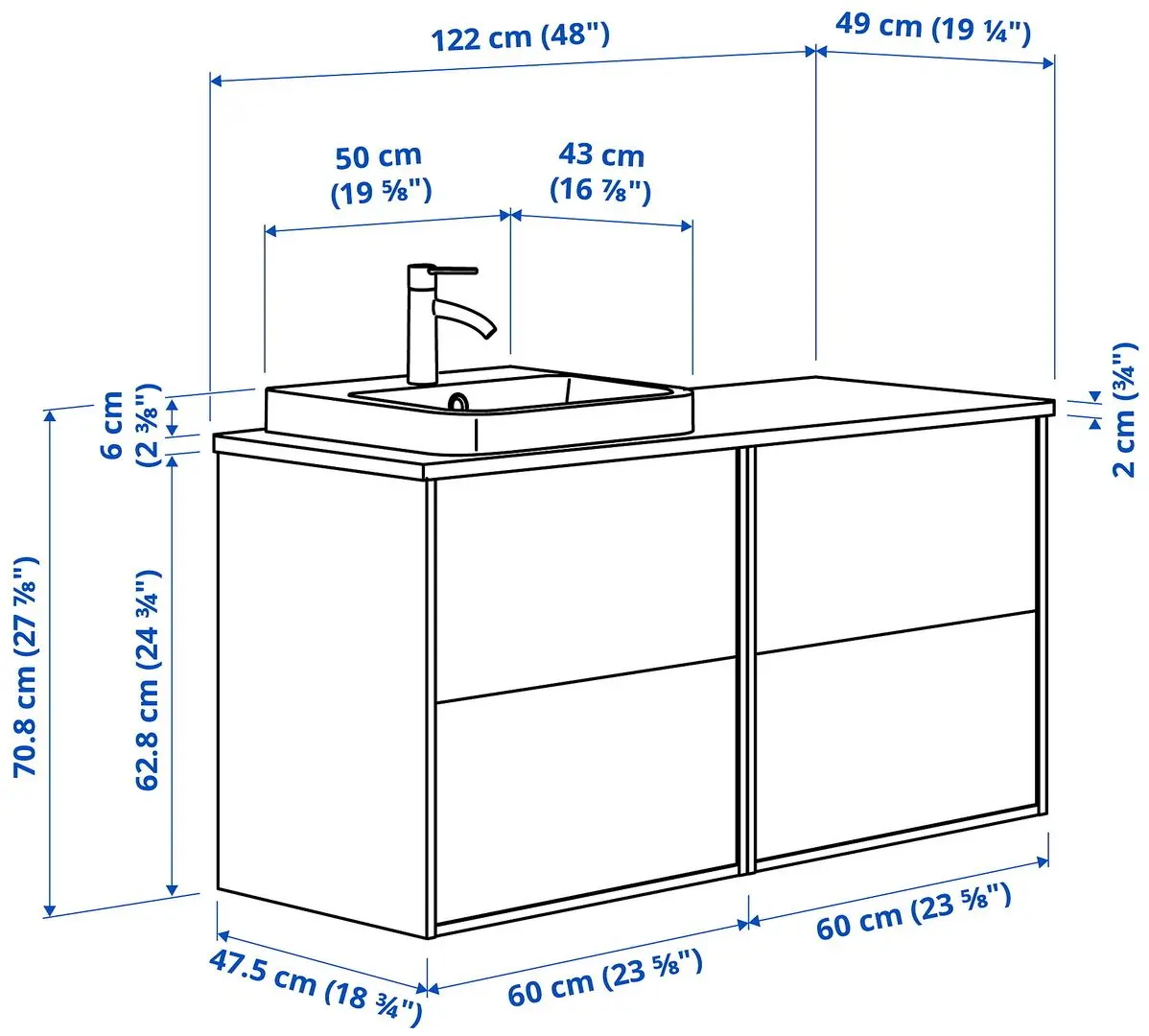 Набор тумбы с раковиной Ikea Angsjon/Backsjon 122x49x71 (Глянцевый Белый/Имитация Ореха) - 10