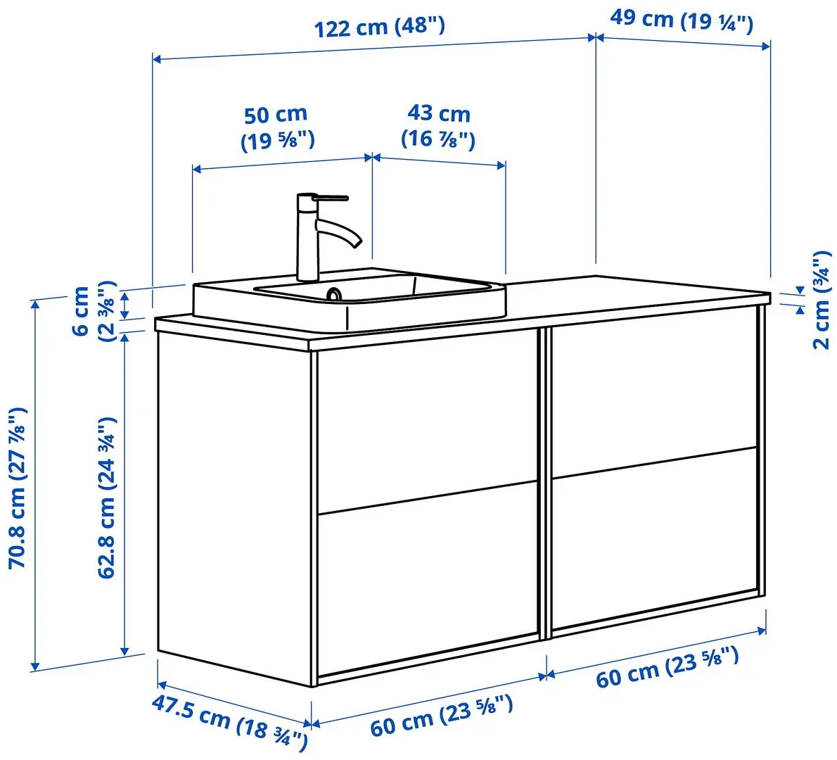Set tumba cu lavoar Ikea Angsjon/Backsjon 122x49x71 (Aspect Stejar/Aspect Piatra Gri) - 9