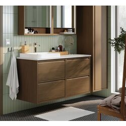 Набор тумбы с раковиной Ikea Angsjon/Backsjon 122x49x71 (Имитация Коричневого Дуба/Имитация Белого Мрамора)