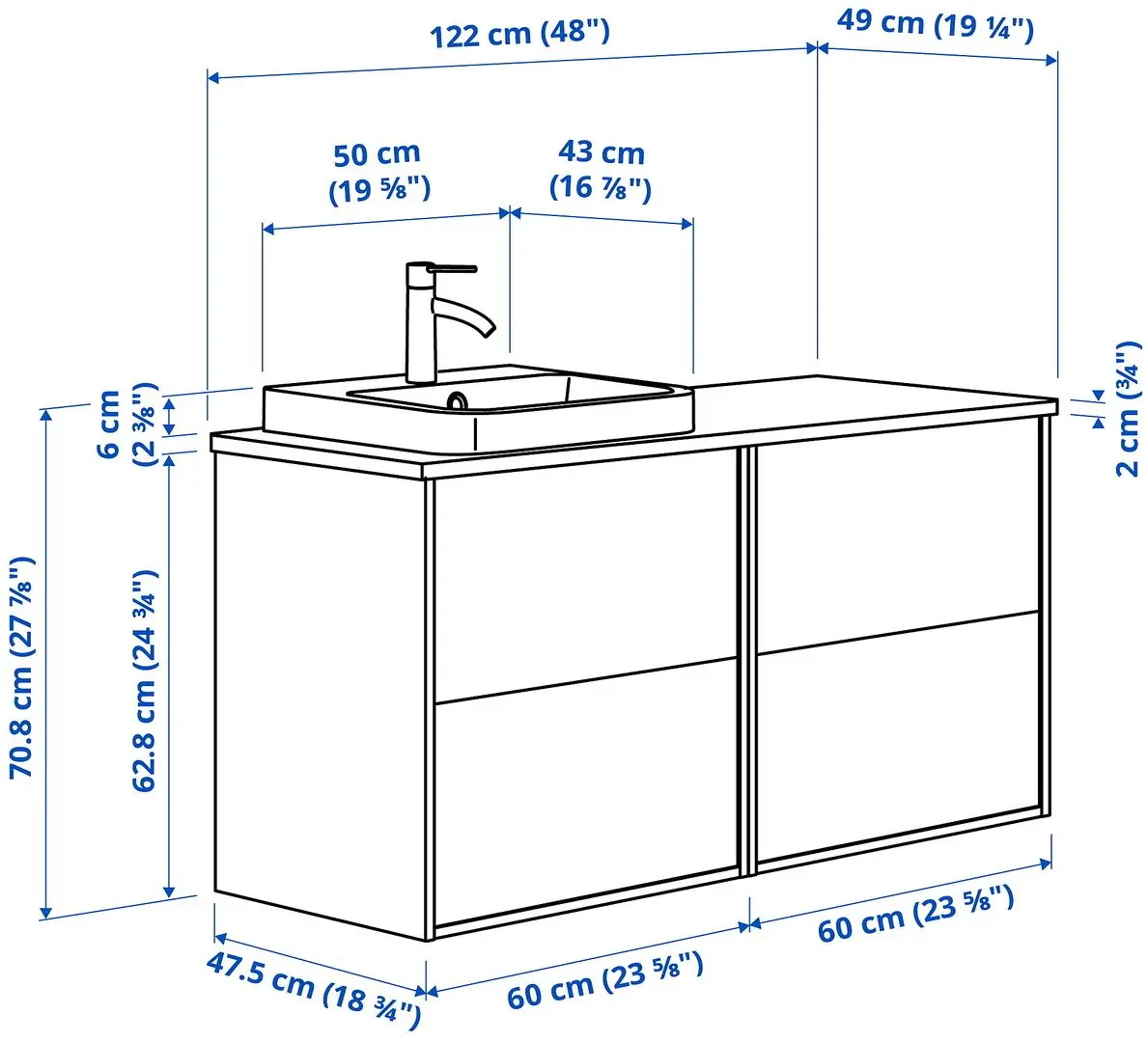 Набор тумбы с раковиной Ikea Angsjon/Backsjon 122x49x71 (Имитация Коричневого Дуба/Имитация Белого Мрамора) - 10