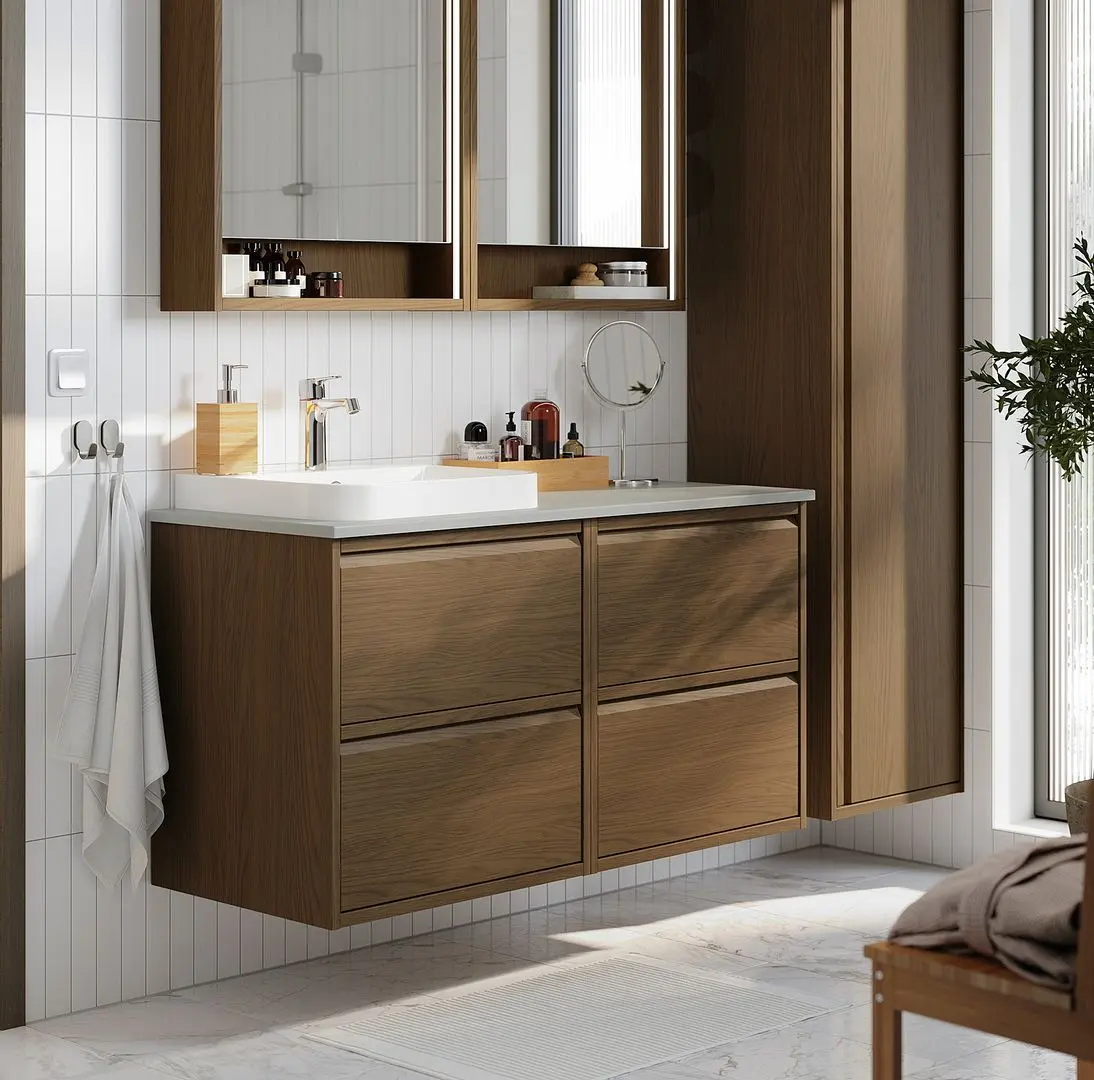 Set tumba cu lavoar Ikea Angsjon/Backsjon 122x49x71 (Aspect Stejar Maro/Aspect Piatra)