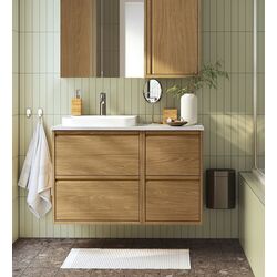 Набор тумбы с раковиной Ikea Angsjon/Backsjon 4 ящика 102x49x71 (Имитация Дуба/Имитация Белого Мрамора)