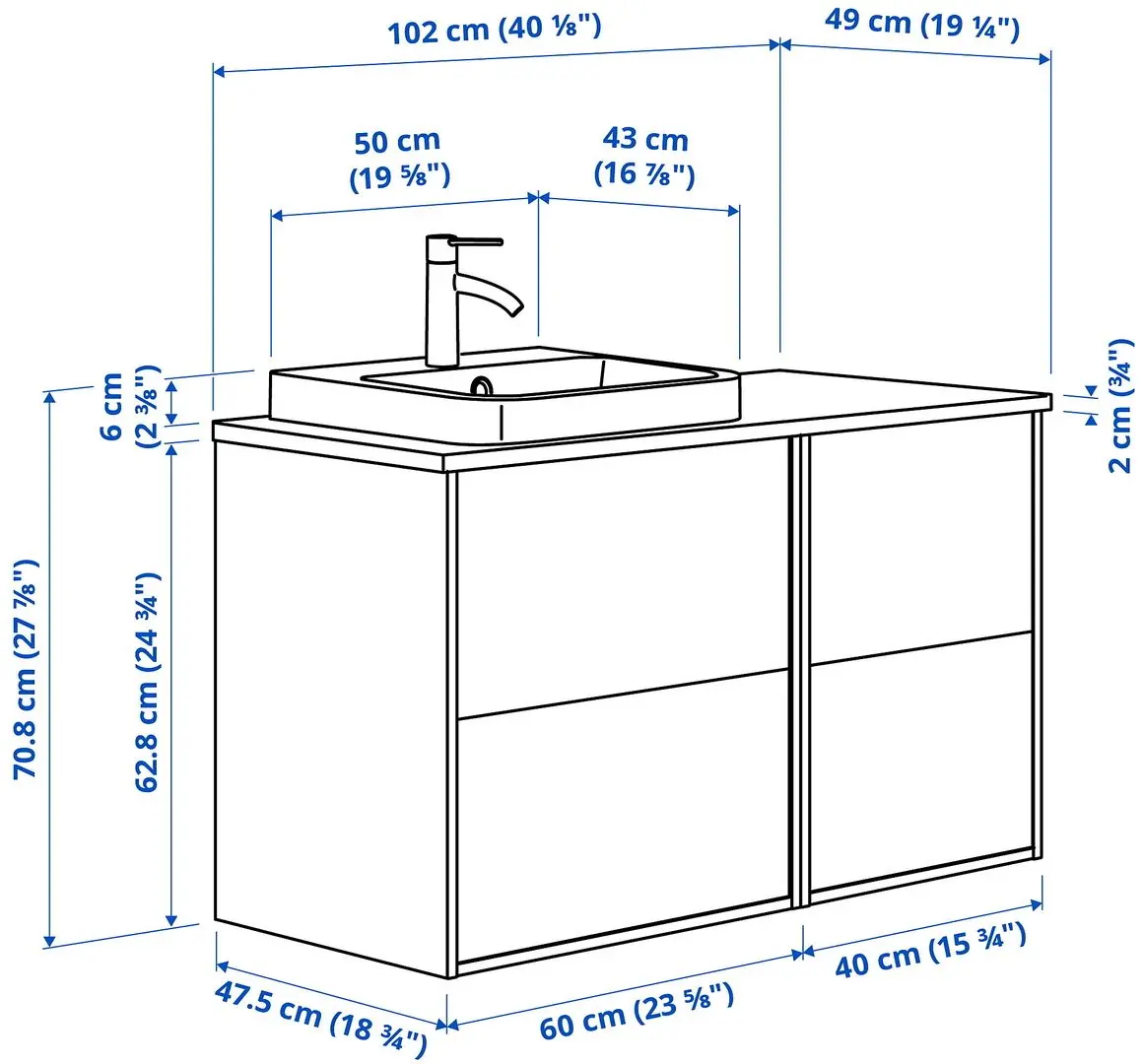 Набор тумбы с раковиной Ikea Angsjon/Backsjon 4 ящика 102x49x71 (Имитация Дуба/Имитация Черного Мрамора) - 10