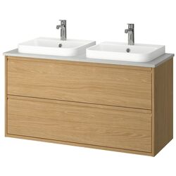 Набор тумбы с раковиной Ikea Angsjon/Backsjon/Brogrund с ящиками 122x49x71 (Под Дуб/Имитация Белого Мрамора) Thumb