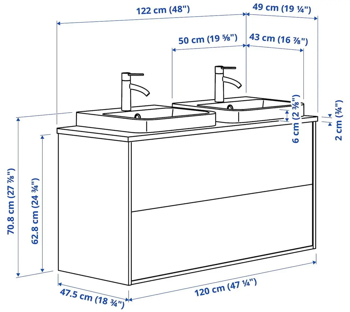 Набор тумбы с раковиной Ikea Angsjon/Backsjon/Brogrund с ящиками 122x49x71 (Под Дуб/Имитация Белого Мрамора) - 8