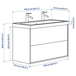 Набор тумбы с раковиной Ikea Angsjon/Backsjon/Lundskar с ящиками 100x48x69 (Блестящий Белый) Thumb