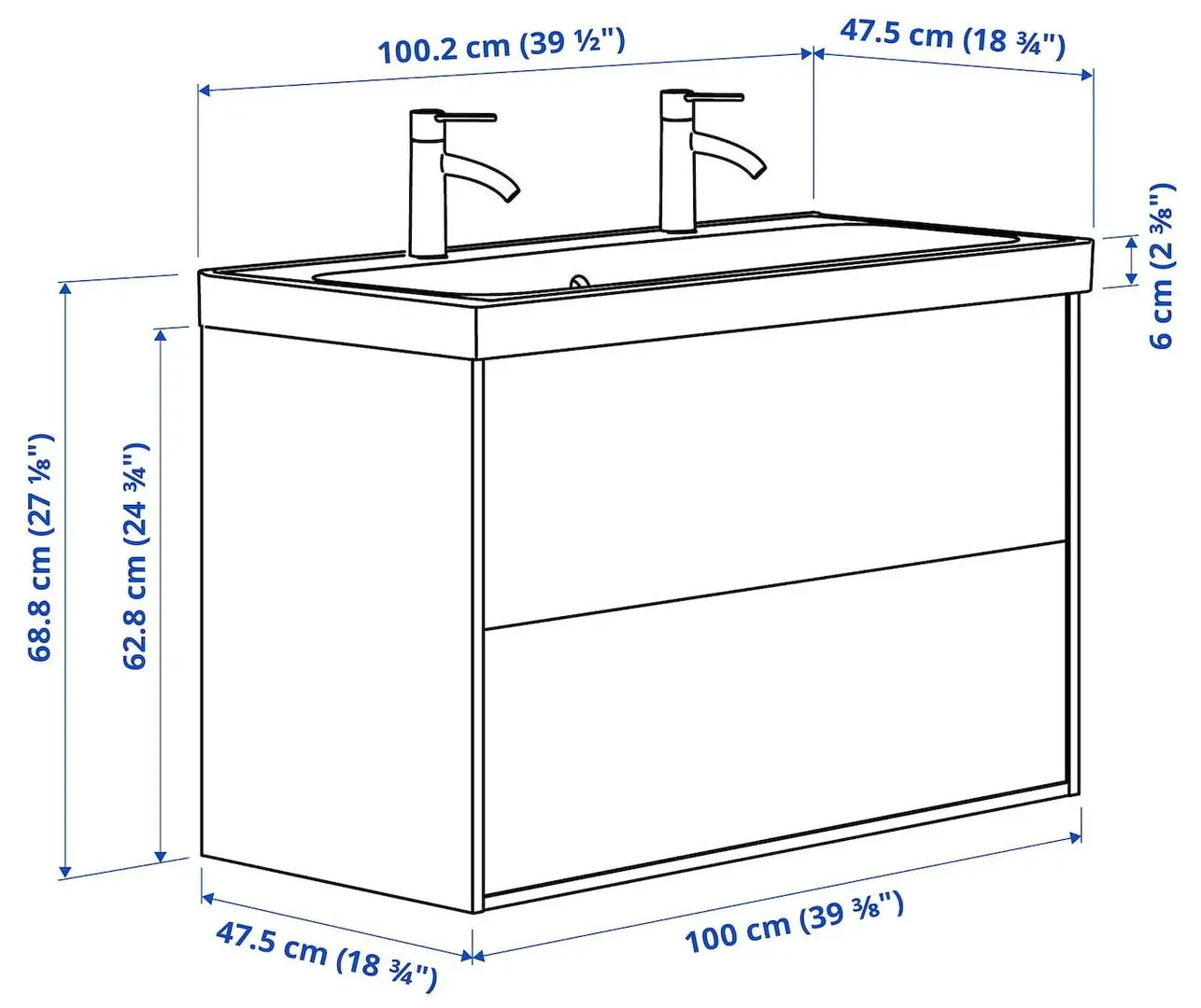 Набор тумбы с раковиной Ikea Angsjon/Backsjon/Lundskar с ящиками 100x48x69 (Блестящий Белый) - 2