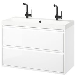 Набор тумбы с раковиной Ikea Angsjon/Backsjon/Lundskar с ящиками 100x48x69 (Блестящий Белый) Thumb