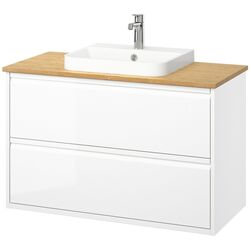 Набор тумбы с раковиной Ikea Angsjon/Backsjon с ящиками 102x49x71 (Глянцевый Белый/Бамбук) Thumb