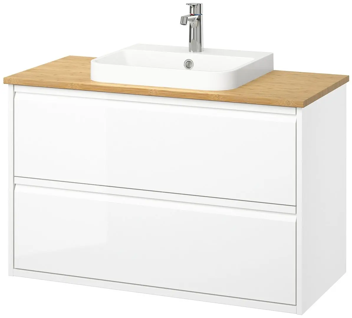 Набор тумбы с раковиной Ikea Angsjon/Backsjon с ящиками 102x49x71 (Глянцевый Белый/Бамбук) - 2
