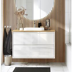 Набор тумбы с раковиной Ikea Angsjon/Backsjon с ящиками 102x49x71 (Глянцевый Белый/Бамбук)