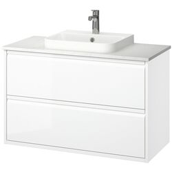 Набор тумбы с раковиной Ikea Angsjon/Backsjon с ящиками 102x49x71 (Глянцевый Белый/Имитация Белого Мрамора) Thumb