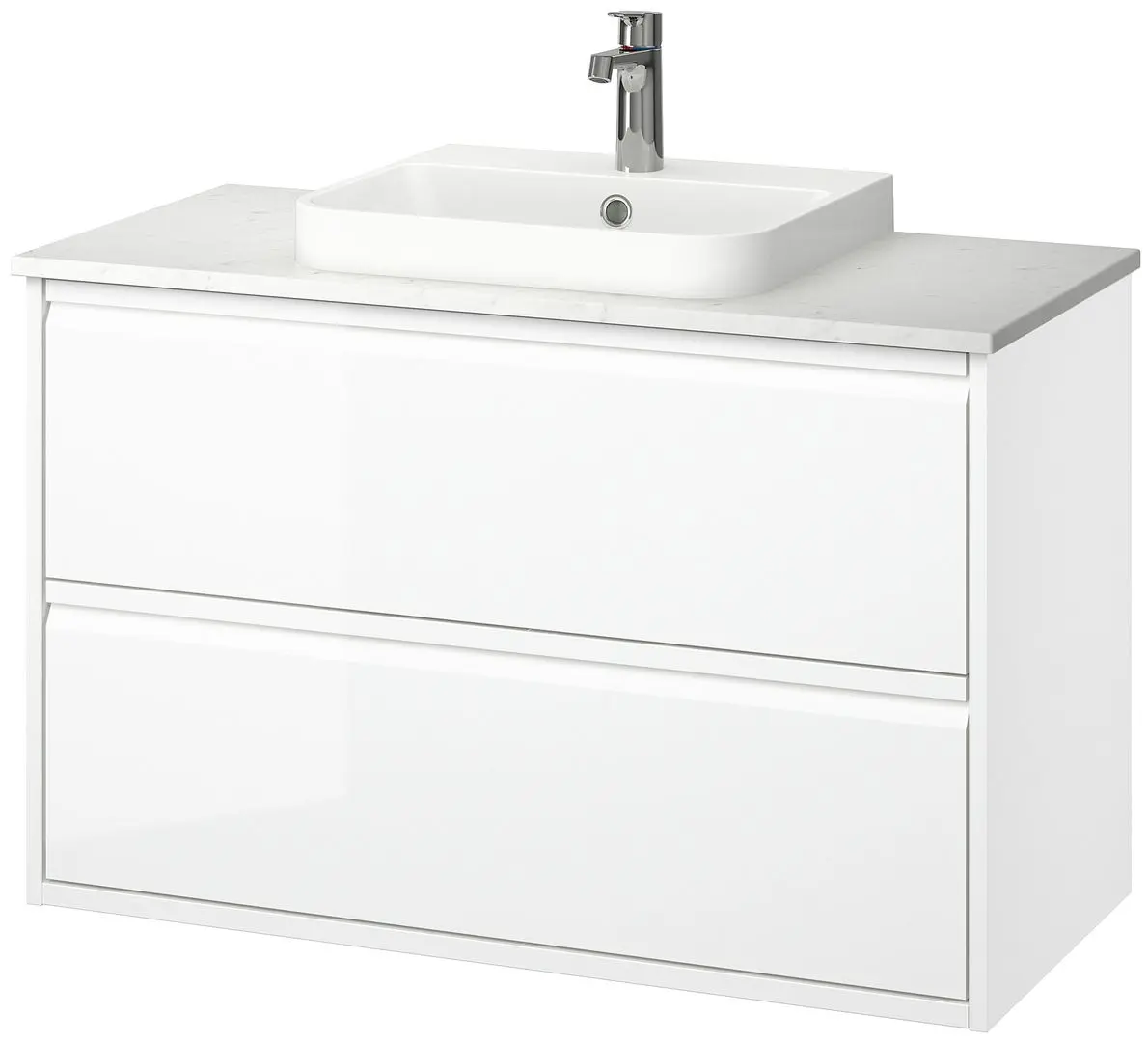 Набор тумбы с раковиной Ikea Angsjon/Backsjon с ящиками 102x49x71 (Глянцевый Белый/Имитация Белого Мрамора) - 2