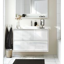 Набор тумбы с раковиной Ikea Angsjon/Backsjon с ящиками 102x49x71 (Глянцевый Белый/Имитация Белого Мрамора)