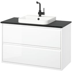 Набор тумбы с раковиной Ikea Angsjon/Backsjon с ящиками 102x49x71 (Глянцевый Белый/Имитация Черного Мрамора) Thumb