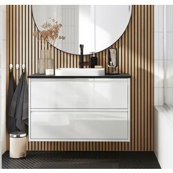 Набор тумбы с раковиной Ikea Angsjon/Backsjon с ящиками 102x49x71 (Глянцевый Белый/Имитация Черного Мрамора)