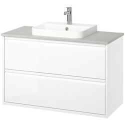 Set tumba cu lavoar Ikea Angsjon/Backsjon cu sertare 102x49x71 (Alb Lucios/Aspect Piatra) Thumb