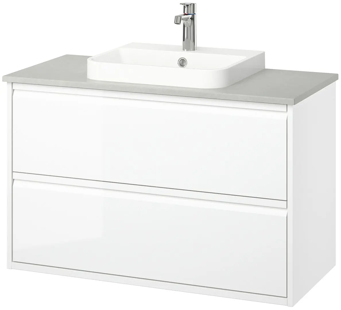 Set tumba cu lavoar Ikea Angsjon/Backsjon cu sertare 102x49x71 (Alb Lucios/Aspect Piatra) - 2