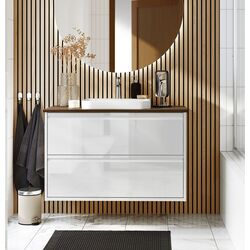 Набор тумбы с раковиной Ikea Angsjon/Backsjon с ящиками 102x49x71 (Глянцевый Белый/Имитация Ореха)