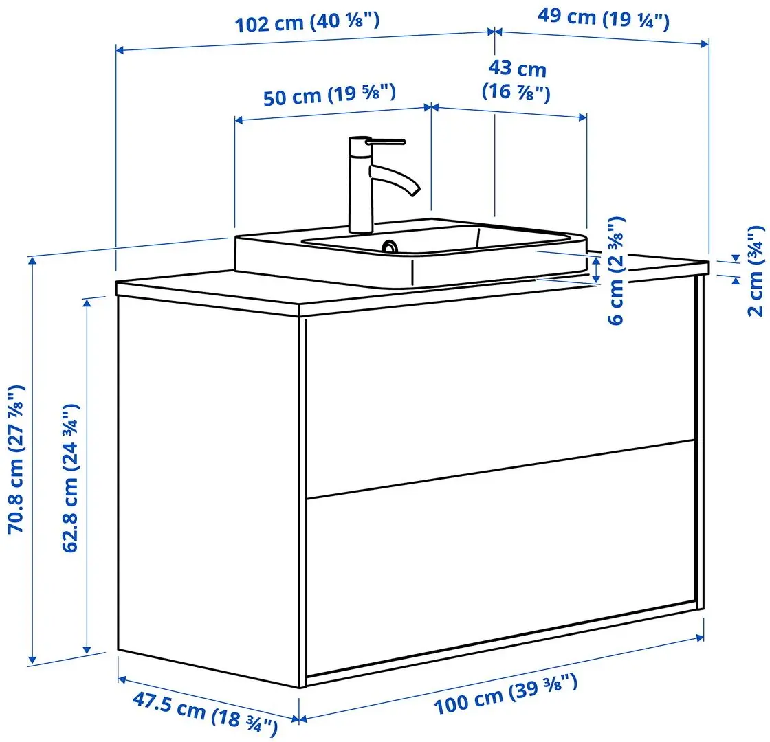 Набор тумбы с раковиной Ikea Angsjon/Backsjon с ящиками 102x49x71 (Глянцевый Белый/Имитация Ореха) - 10