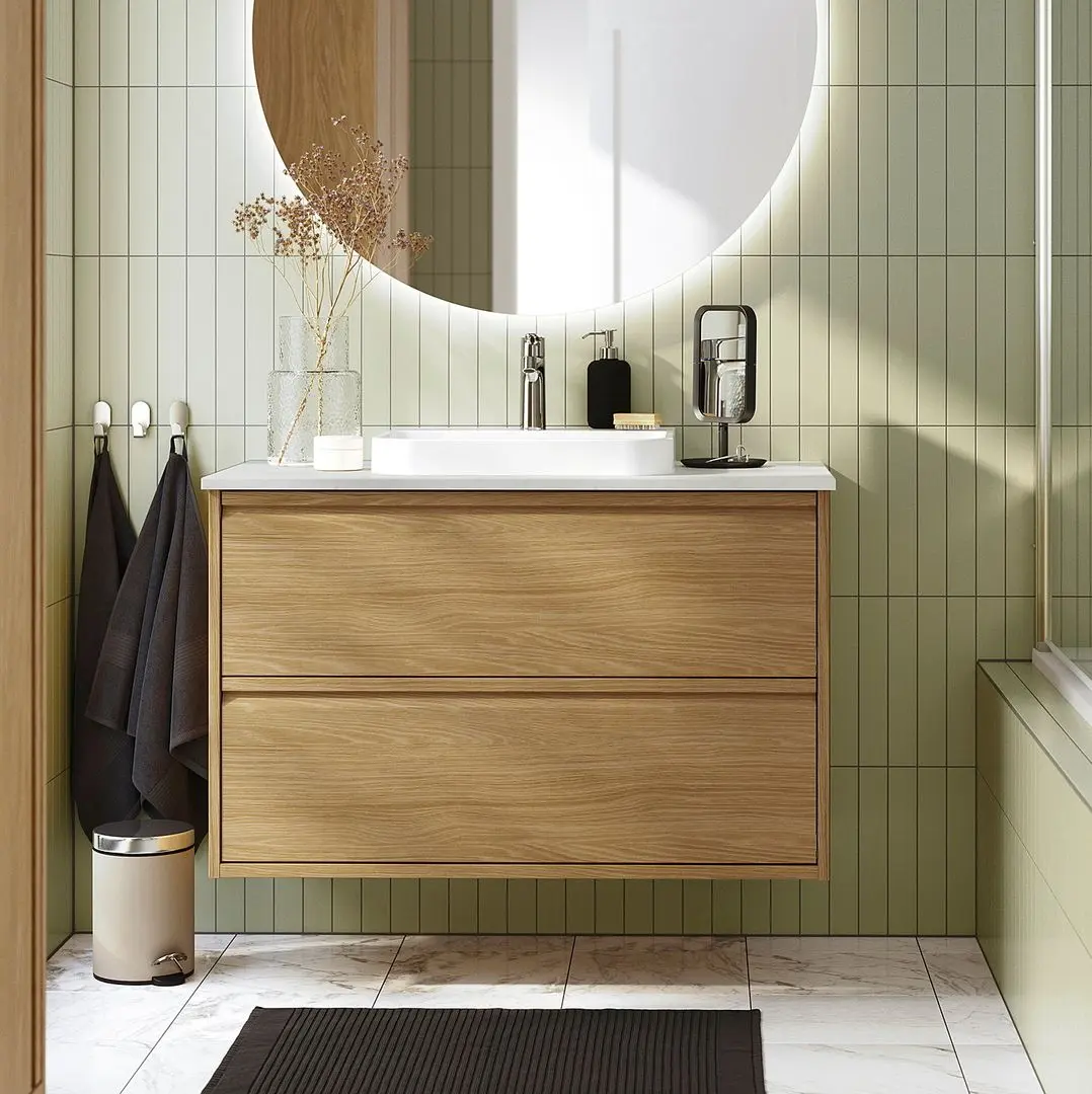 Набор тумбы с раковиной Ikea Angsjon/Backsjon с ящиками 102x49x71 (Имитация Дуба/Имитация Белого Мрамора)