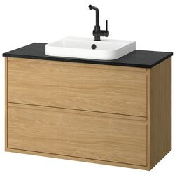 Набор тумбы с раковиной Ikea Angsjon/Backsjon с ящиками 102x49x71 (Имитация Дуба/Имитация Черного Мрамора) Thumb