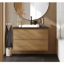 Набор тумбы с раковиной Ikea Angsjon/Backsjon с ящиками 102x49x71 (Имитация Дуба/Имитация Черного Мрамора)