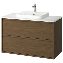 Набор тумбы с раковиной Ikea Angsjon/Backsjon с ящиками 102x49x71 (Имитация Коричневого Дуба/Имитация Белого Мрамора) Thumb