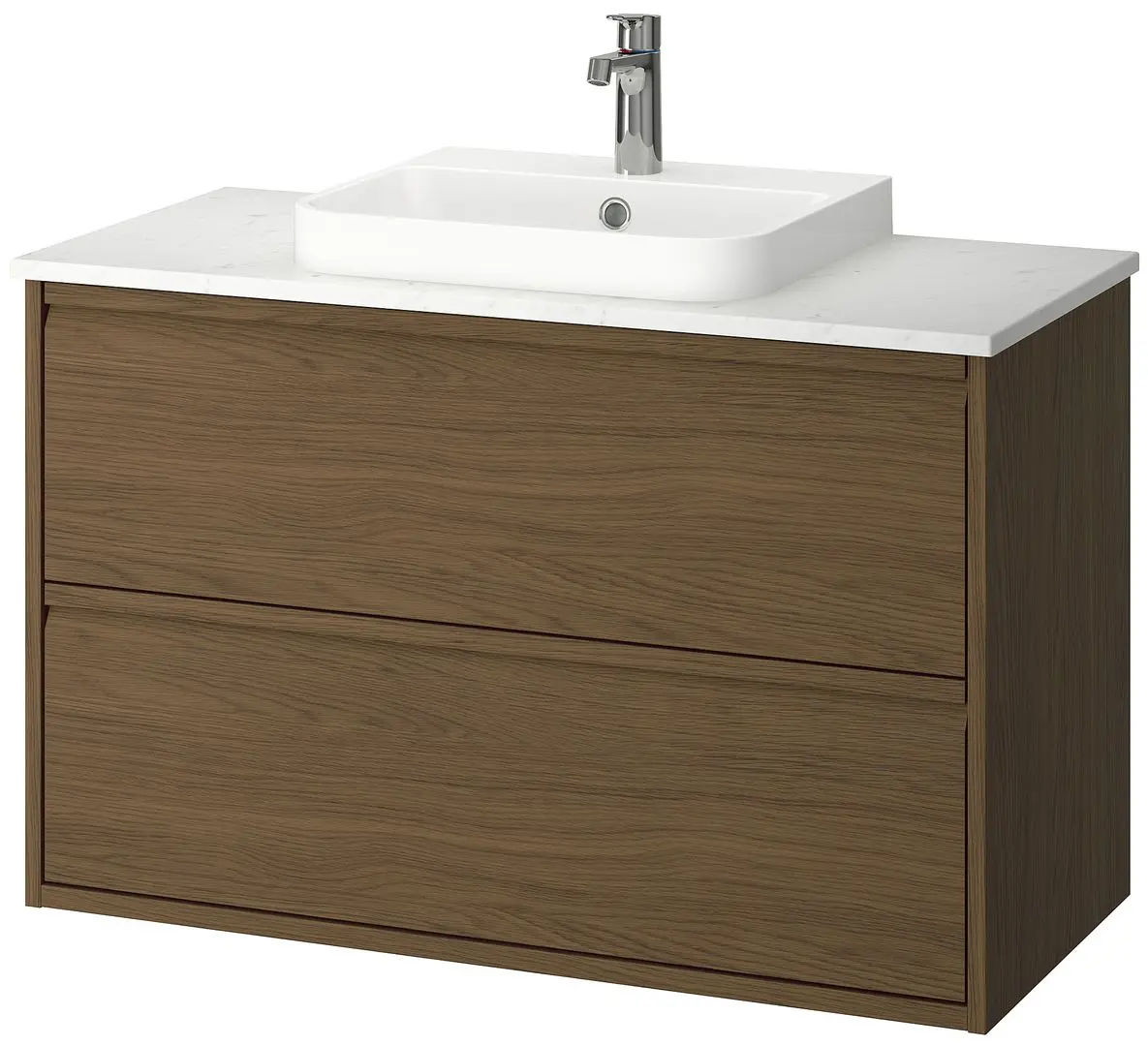 Набор тумбы с раковиной Ikea Angsjon/Backsjon с ящиками 102x49x71 (Имитация Коричневого Дуба/Имитация Белого Мрамора) - 2