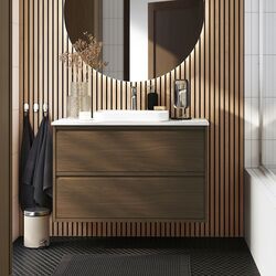 Набор тумбы с раковиной Ikea Angsjon/Backsjon с ящиками 102x49x71 (Имитация Коричневого Дуба/Имитация Белого Мрамора)