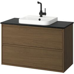 Набор тумбы с раковиной Ikea Angsjon/Backsjon с ящиками 102x49x71 (Имитация Коричневого Дуба/Имитация Черного Мрамора) Thumb