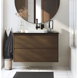 Набор тумбы с раковиной Ikea Angsjon/Backsjon с ящиками 102x49x71 (Имитация Коричневого Дуба/Имитация Черного Мрамора)