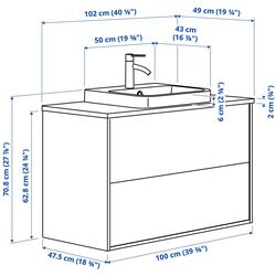 Набор тумбы с раковиной Ikea Angsjon/Backsjon с ящиками 102x49x71 (Имитация Коричневого Дуба/Имитация Камня) Thumb