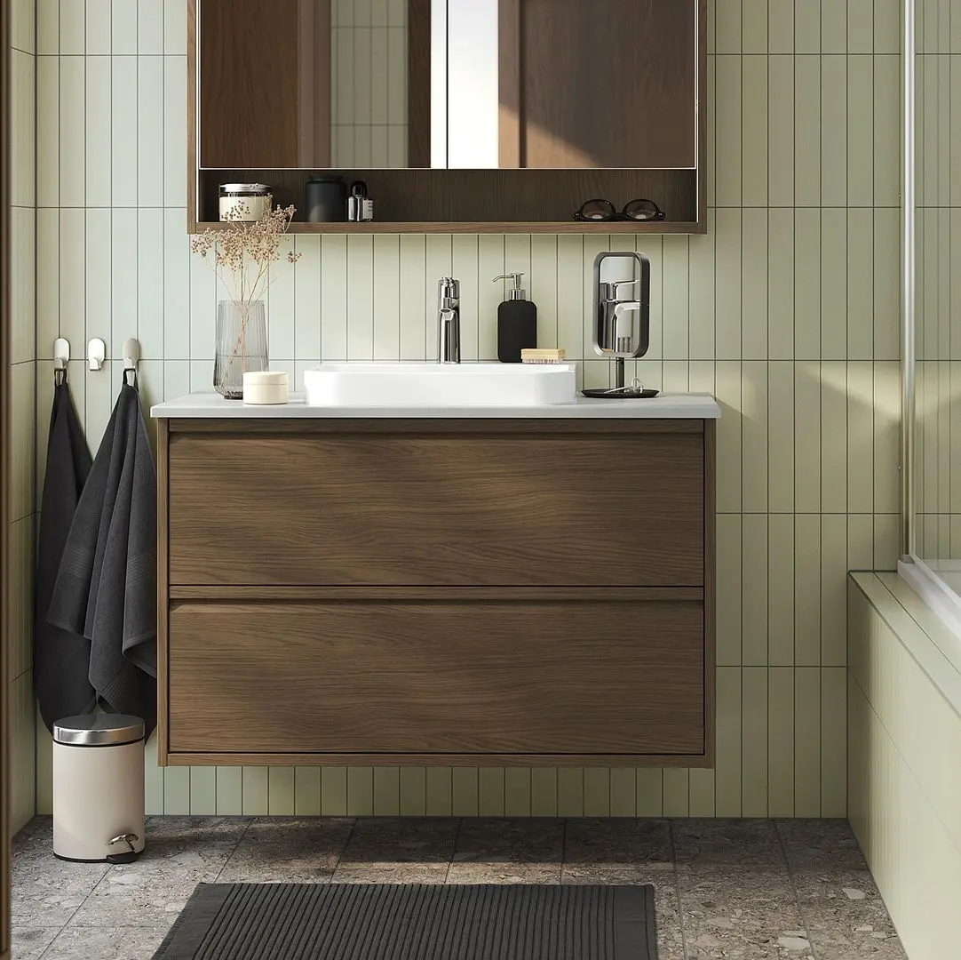 Набор тумбы с раковиной Ikea Angsjon/Backsjon с ящиками 102x49x71 (Имитация Коричневого Дуба/Имитация Камня)