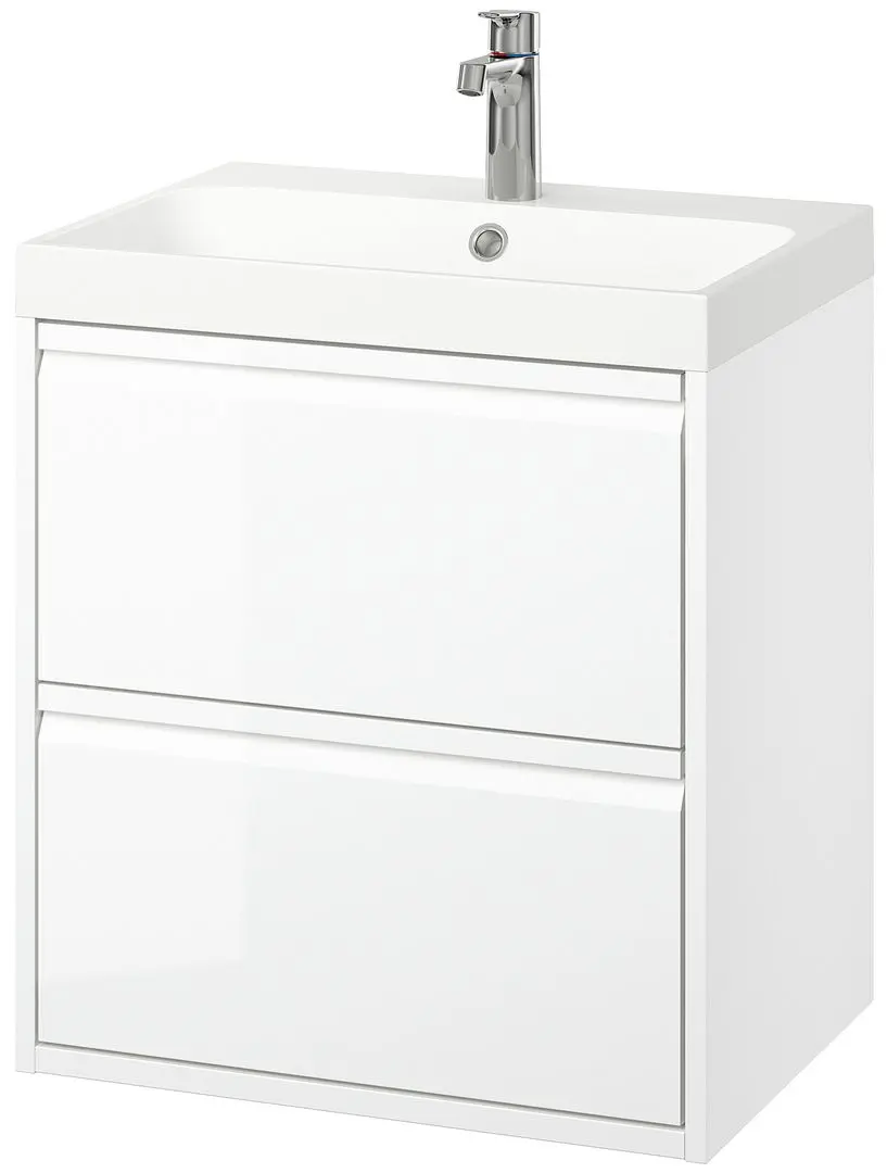Набор тумбы с раковиной Ikea Angsjon/Backsjon с ящиками 60x48x69 (Глянцевый Белый) - 2