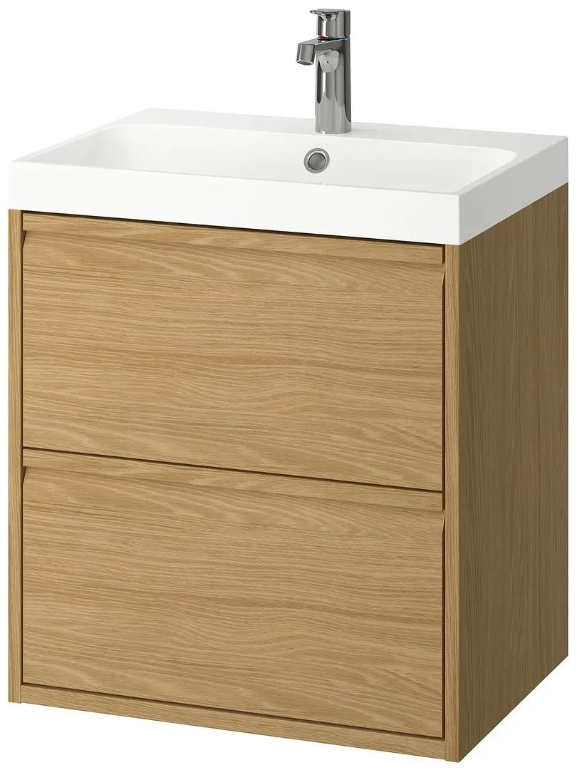 Набор тумбы с раковиной Ikea Angsjon/Backsjon с ящиками 60x48x69 (Имитация Дуба) - 2