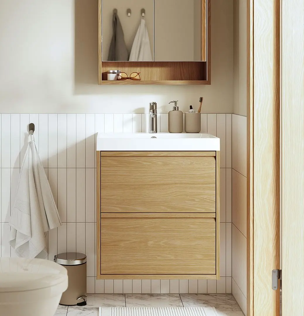 Набор тумбы с раковиной Ikea Angsjon/Backsjon с ящиками 60x48x69 (Имитация Дуба)