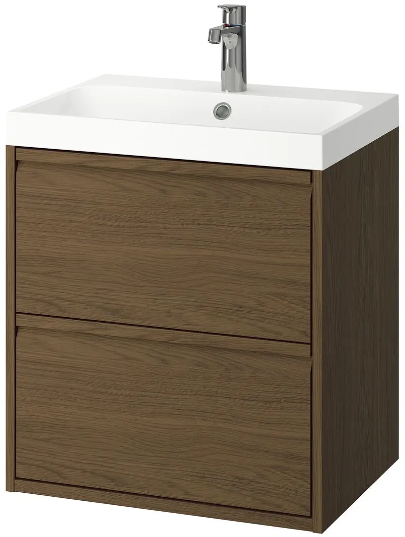 Набор тумбы с раковиной Ikea Angsjon/Backsjon с ящиками 60x48x69 (Имитация Коричневого Дуба) - 2